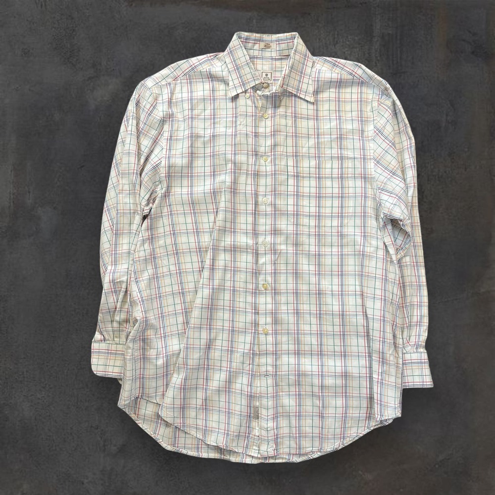 Peter Millar Casual Button Up Shirt Long Sleeve Men's Size‎ L White Checkered